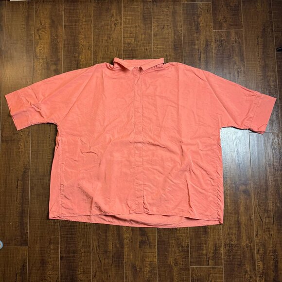 COS Minimalist Oversized 3/4 Sleeve Concealed Button Up Shirt Peach Women's L - Picture 1 of 8